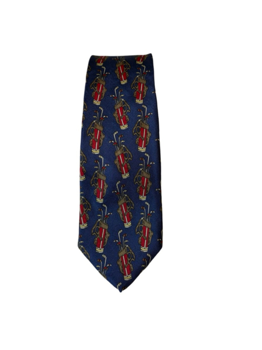 Land’s End Golf Club Novelty Silk Tie Blue Red Golfer Sports Print